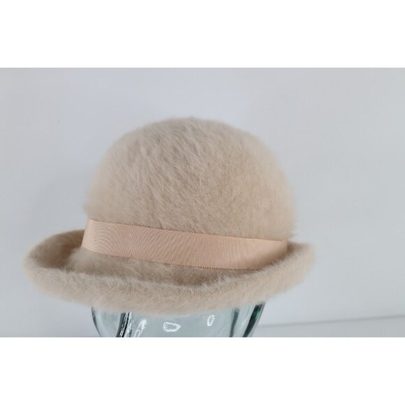 Vtg 90s Kangol Furgora Shag Angora Wool Blend Bowler Hat Cap Womens L Blush Pink main image 6